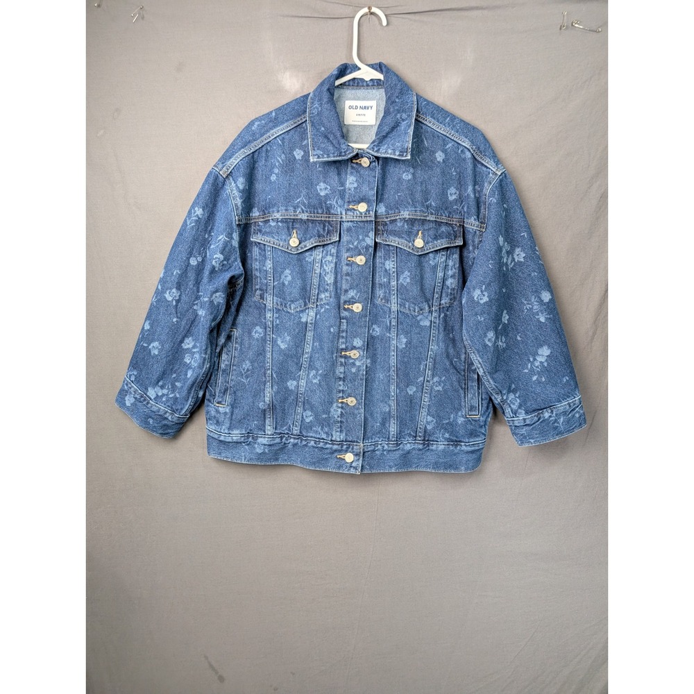 Old Navy Floral Printed Indigo Denim Trucker Jacket S Petite 863947-00